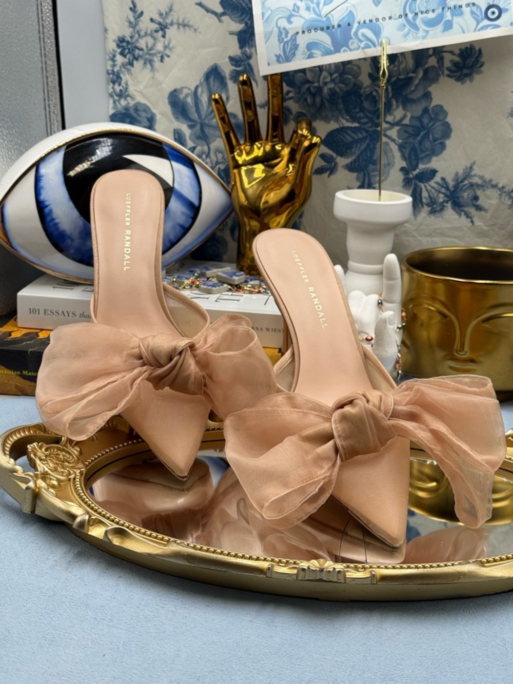 🆕 LOEFFLER RANDALL 🧿 NWOB Margot Bow Mule, Nude Organza Mesh - Sz 7 - Picture 5 of 15